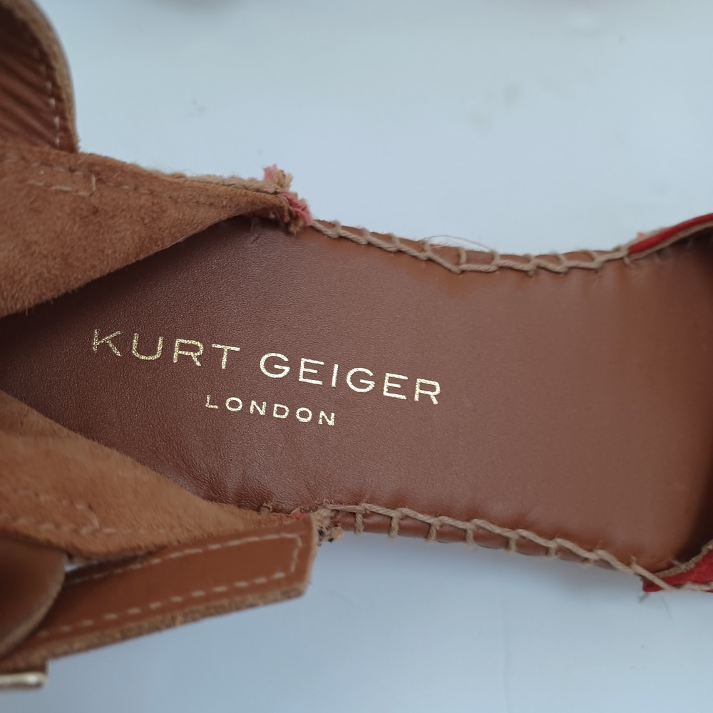 Kurt Geiger London Red Suede Espadrille Flats Ankle Strap Multi Woven Heel US 9 - Picture 6 of 14